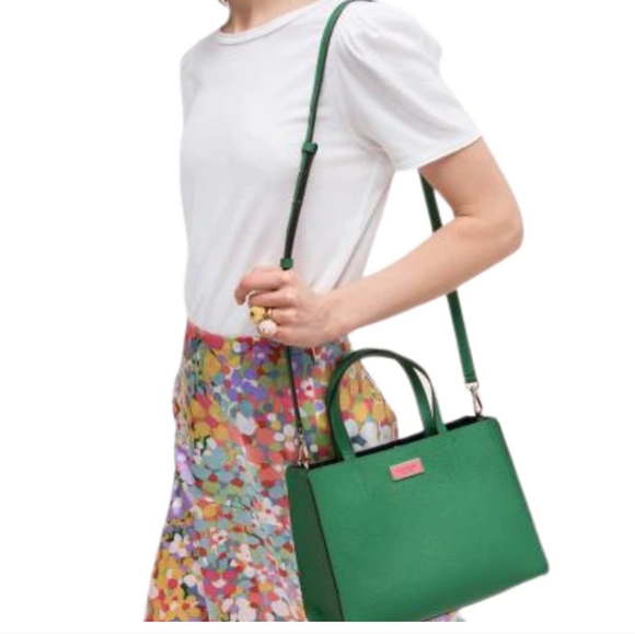 Kate Spade New York SAM MEDIUM SATCHEL and Mini Wallet Green and Pink - Picture 2 of 14